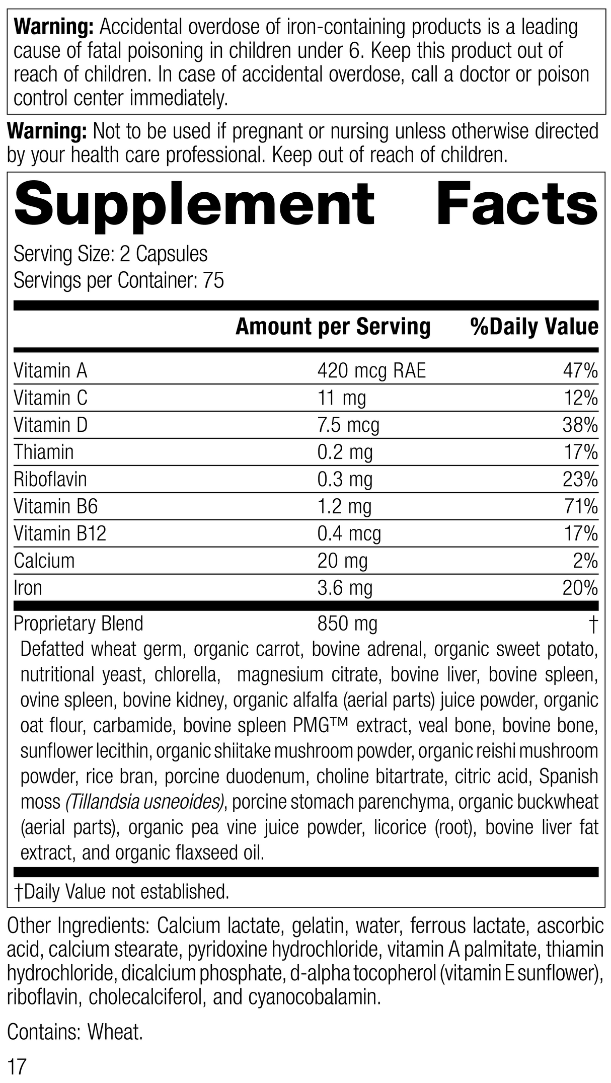 4030 Catalyn with Iron R17 Supplement Facts