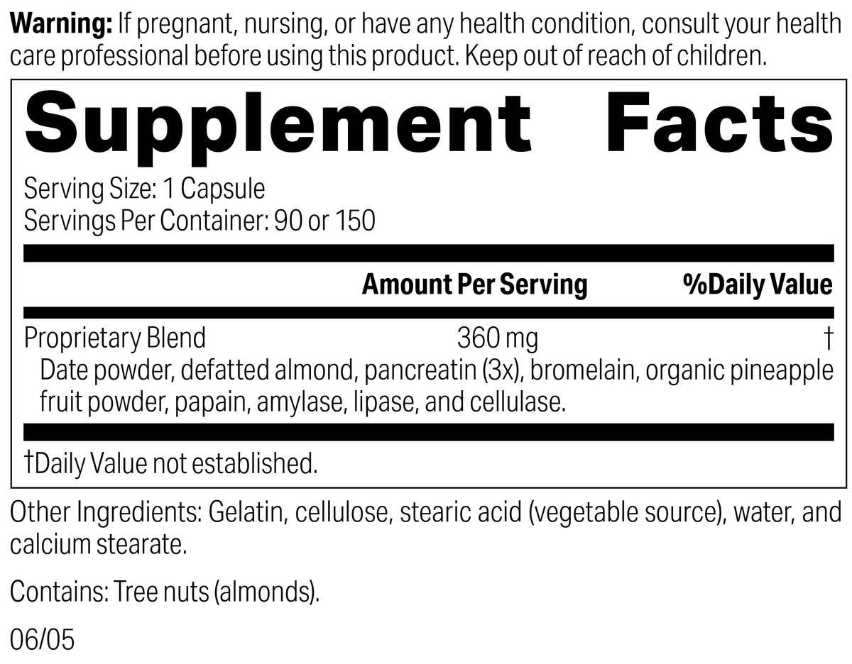 Multizyme®, 150 Tablets, Rev 02 Supplement Facts