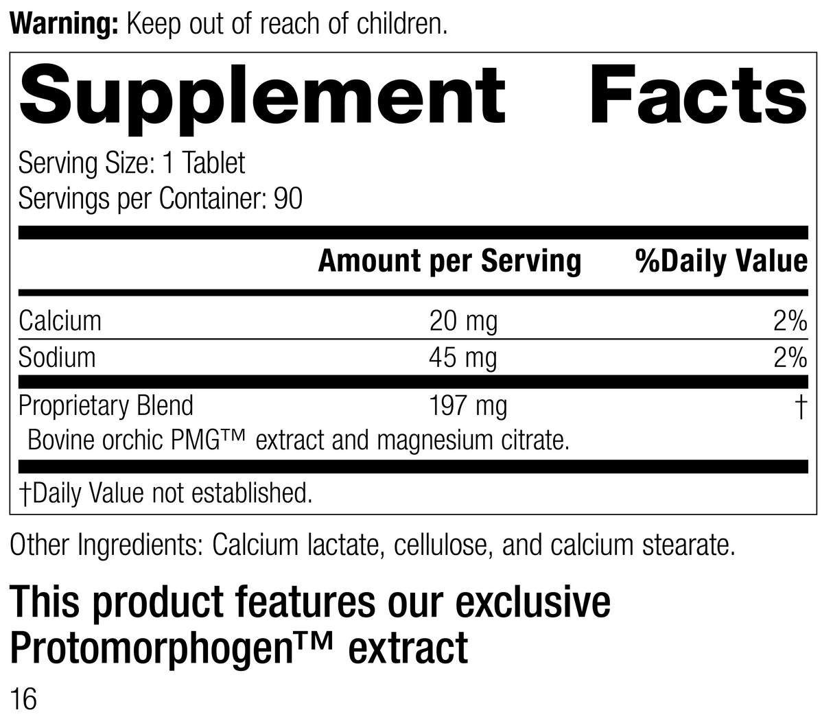 Orchic PMG®, 90 Tablets, Rev 15 Supplement Facts